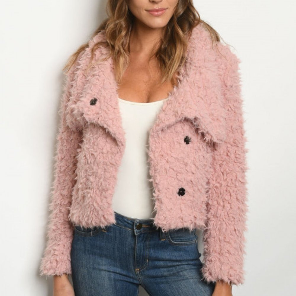 LAST 1! MAUVE SHERPA SHAGGY JACKET - Picture 2 of 7